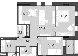 Трехкомнатная квартира на продажу, 75.7 м2, Новосибирск, улица Титова, с34