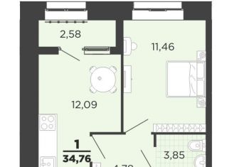 1-ком. квартира на продажу, 34.8 м2, Рязань