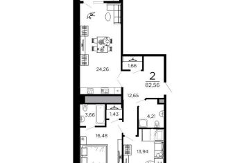 Продажа 2-ком. квартиры, 82.6 м2, Рязанская область, 1-я Железнодорожная улица, 18