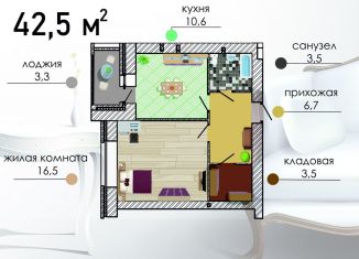 Продам 1-комнатную квартиру, 42.5 м2, Воронеж, Путиловская улица, 19/1