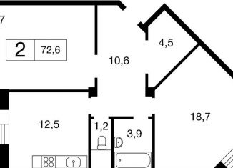 2-комнатная квартира на продажу, 72.4 м2, Москва, улица Семёна Гордого, 5