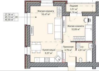 Продажа двухкомнатной квартиры, 47.3 м2, Киров, Березниковский переулок, 28, ЖК Северный