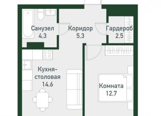 Продается 1-комнатная квартира, 38.6 м2, Челябинская область