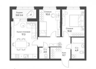 Продажа 2-ком. квартиры, 56.6 м2, Екатеринбург, метро Ботаническая