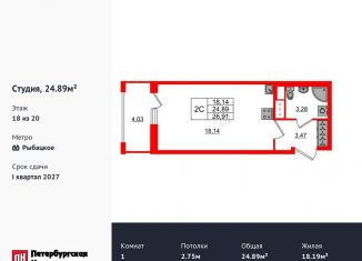 Квартира на продажу студия, 24.9 м2, деревня Новосаратовка