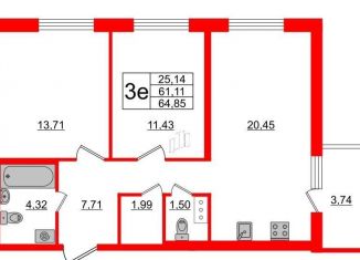 Продажа 2-ком. квартиры, 64.9 м2, поселок Бугры, Тихая улица, 1