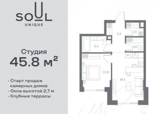 Продается 1-комнатная квартира, 45.8 м2, Москва, метро Аэропорт, жилой комплекс Соул, к1