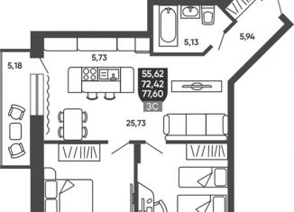 Продаю 3-комнатную квартиру, 75 м2, Новосибирск, Новоуральская улица, 10