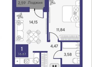 Продается 1-комнатная квартира, 36.6 м2, Тюменская область