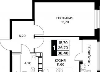 Продается 1-комнатная квартира, 38.8 м2, Ростовская область