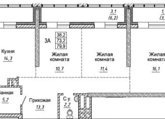 3-комнатная квартира на продажу, 79.9 м2, Новосибирск, Дзержинский район, улица Фрунзе, с1