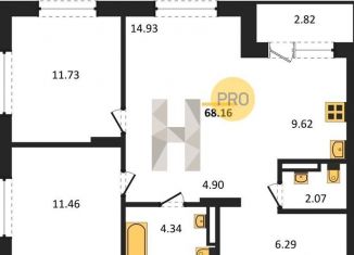 2-комнатная квартира на продажу, 65.3 м2, Новосибирск, Пермская улица, 12к2, Ленинский район