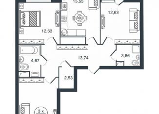 Продам трехкомнатную квартиру, 86.3 м2, Тверь