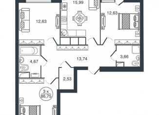 Продаю трехкомнатную квартиру, 86.8 м2, Тверь