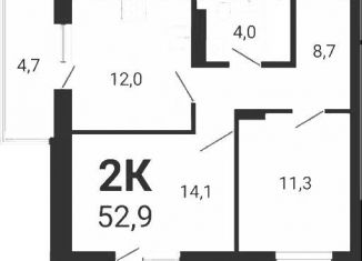 Продается 2-комнатная квартира, 52.9 м2, Новосибирская область, улица Серафимовича, 12с