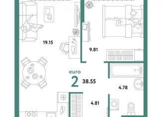 Продаю 2-ком. квартиру, 38.6 м2, Тюмень, Интернациональная улица, 199к10