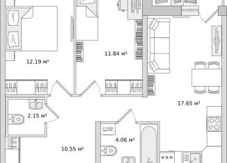 Продаю 2-ком. квартиру, 57.5 м2, деревня Новосаратовка, улица Первых, 4к6