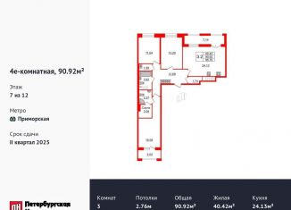 Продажа 3-ком. квартиры, 90.9 м2, Санкт-Петербург, метро Василеостровская, Уральская улица
