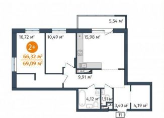 Продаю 2-комнатную квартиру, 69.1 м2, Тюмень