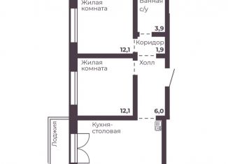 2-комнатная квартира на продажу, 53.5 м2, Челябинская область