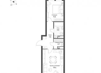 Продается 1-комнатная квартира, 45.5 м2, Екатеринбург, Чкаловский район