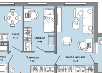 2-комнатная квартира на продажу, 50 м2, Ульяновская область, жилой комплекс Город Новаторов, 2