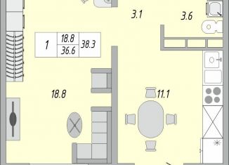 Продается 1-ком. квартира, 38.3 м2, Оренбург, ЖК Акварель