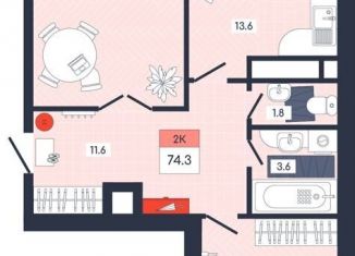 Продается двухкомнатная квартира, 74.3 м2, Московская область, Тверская улица, 32