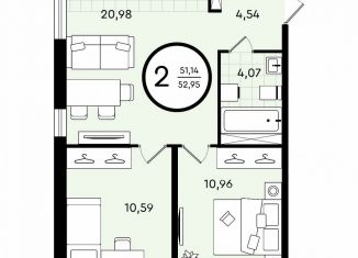 Продажа 2-ком. квартиры, 53 м2, Тюмень, ​улица Александра Звягина, 3