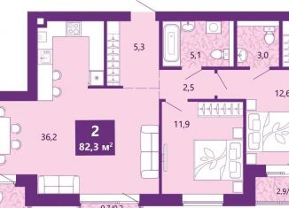 Продается двухкомнатная квартира, 83.5 м2, Калининград