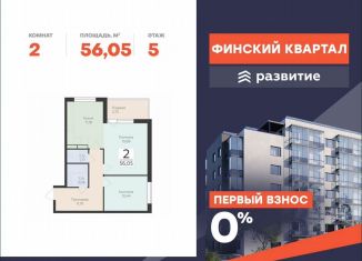 Продается 2-комнатная квартира, 56.1 м2, деревня Лупполово, ЖК Финские Кварталы, Деревенская улица, 21