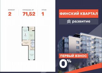Продаю 2-ком. квартиру, 71.5 м2, деревня Лупполово, ЖК Финские Кварталы, Деревенская улица, 21