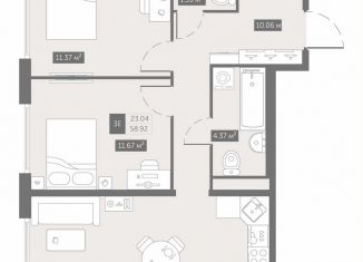 Продам 2-ком. квартиру, 58.9 м2, посёлок Шушары