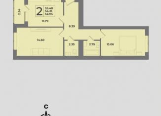 Продам 2-ком. квартиру, 55.5 м2, Калининград