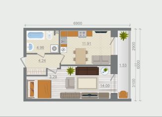 Продается 1-ком. квартира, 39.9 м2, деревня Разбегаево, квартал Эко Гармония, 5