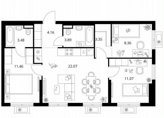 Продается 3-комнатная квартира, 67.8 м2, деревня Новое Девяткино, ЖК Заречный Парк