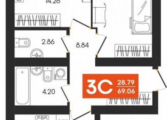 Продаю трехкомнатную квартиру, 69.1 м2, Октябрьский, улица Островского