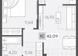 1-ком. квартира на продажу, 42.1 м2, Тюмень, улица Сергея Свиридова, 11
