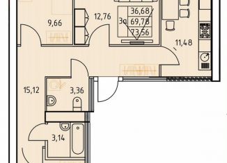 Продажа 3-ком. квартиры, 73.6 м2, Октябрьский