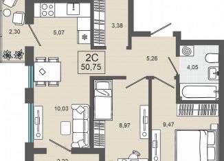 Продается двухкомнатная квартира, 50.8 м2, Тюмень