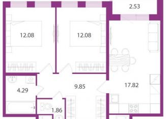 2-комнатная квартира на продажу, 58 м2, посёлок Шушары