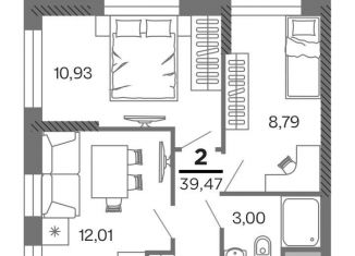Двухкомнатная квартира на продажу, 39.5 м2, Рязань