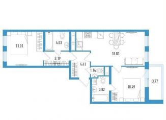 Продаю 2-ком. квартиру, 56.9 м2, посёлок Шушары