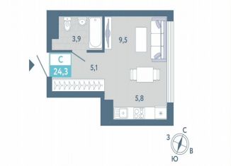 Продам квартиру студию, 24.3 м2, Тюмень