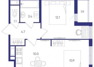 2-ком. квартира на продажу, 42.3 м2, посёлок Шушары, Старорусский проспект, 3к2