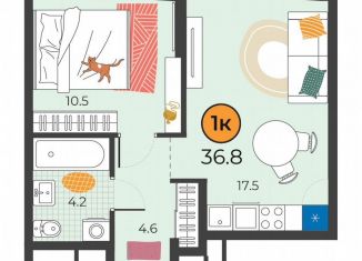 Продажа однокомнатной квартиры, 36.8 м2, Тюмень, улица Эльвиры Федоровой, 3