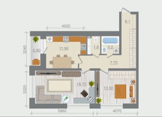 2-ком. квартира на продажу, 64.5 м2, деревня Разбегаево