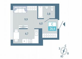 Продаю квартиру студию, 26.4 м2, Тюмень