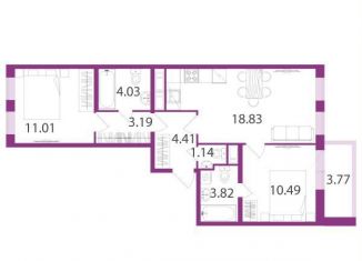 Продам 2-ком. квартиру, 56.9 м2, посёлок Шушары