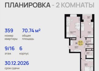 Продается двухкомнатная квартира, 70.7 м2, Йошкар-Ола, микрорайон Кирзавод